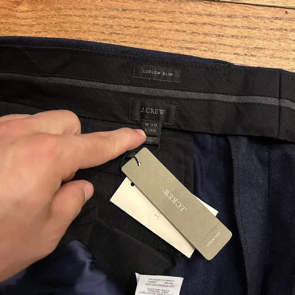 NEW J Crew Ludlow Slim 100% Wool Navy Blue Pleated Suit Pants 36x30